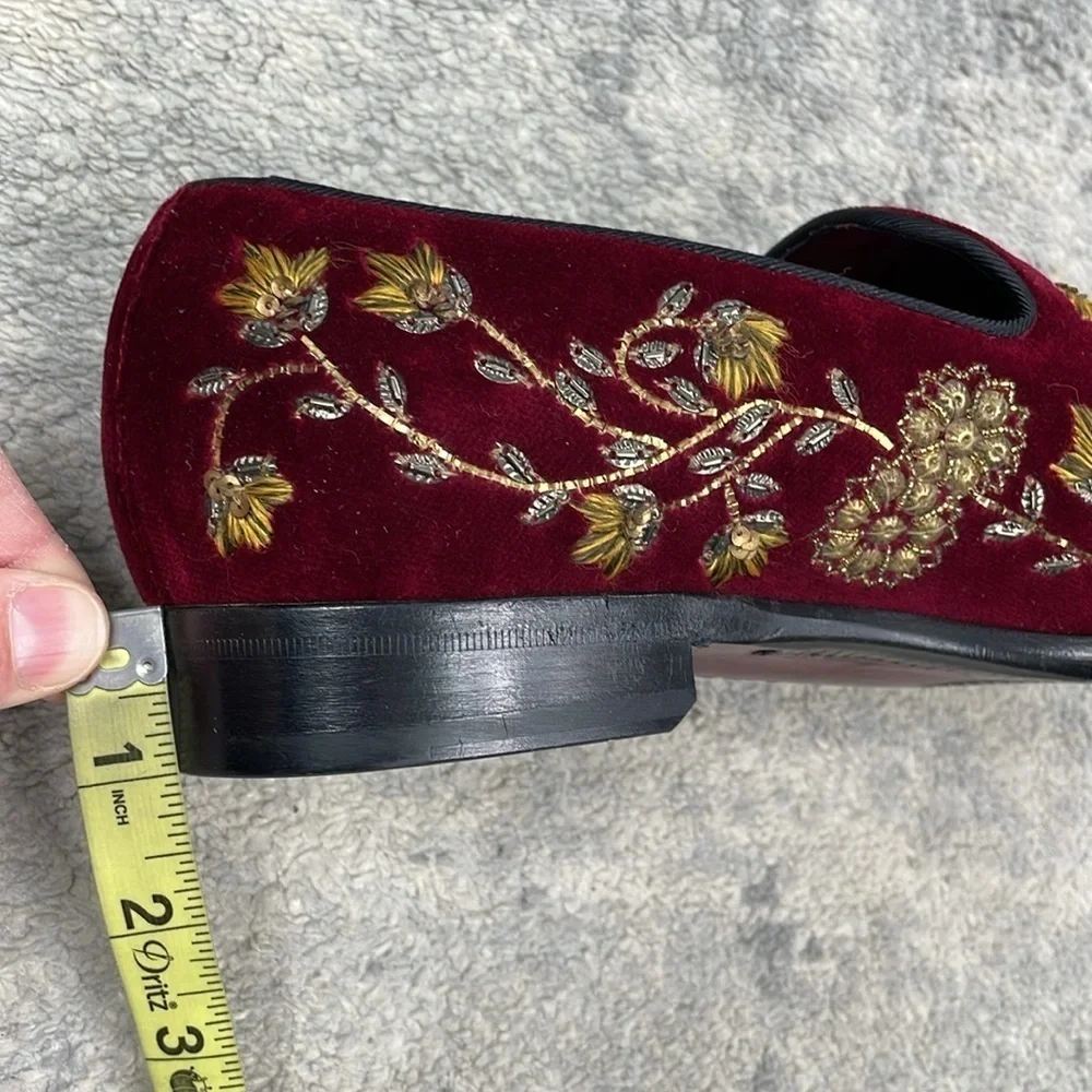 New Dolce & Gabbana Floral Embroidered Sequin Velvet Loafers Red Gold Luxury 7